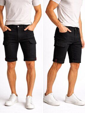 Parasuco Men's Black Denim Raggae Medium Rise Cargo Shorts - Size 34 - NWT